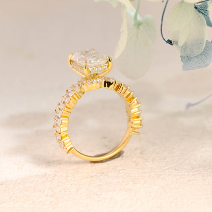 CausYou Radiant Cut Moissanite Engagement Ring Solid Gold Hidden Halo Emerald Cut Moissanite Engagement Ring