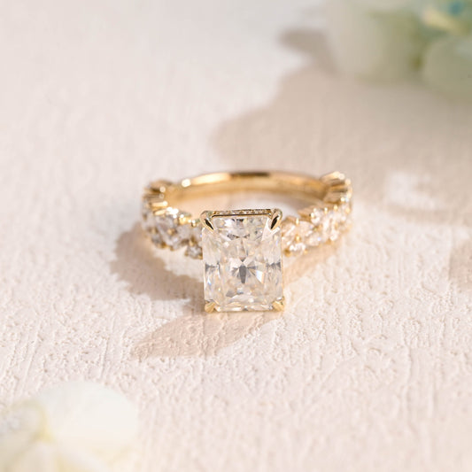 CausYou Radiant Cut Moissanite Engagement Ring Solid Gold Radiant Cut Moissanite Engagement Ring, Hidden Halo Promise Ring, Vintage Proposal Ring, Gift for Women Wife