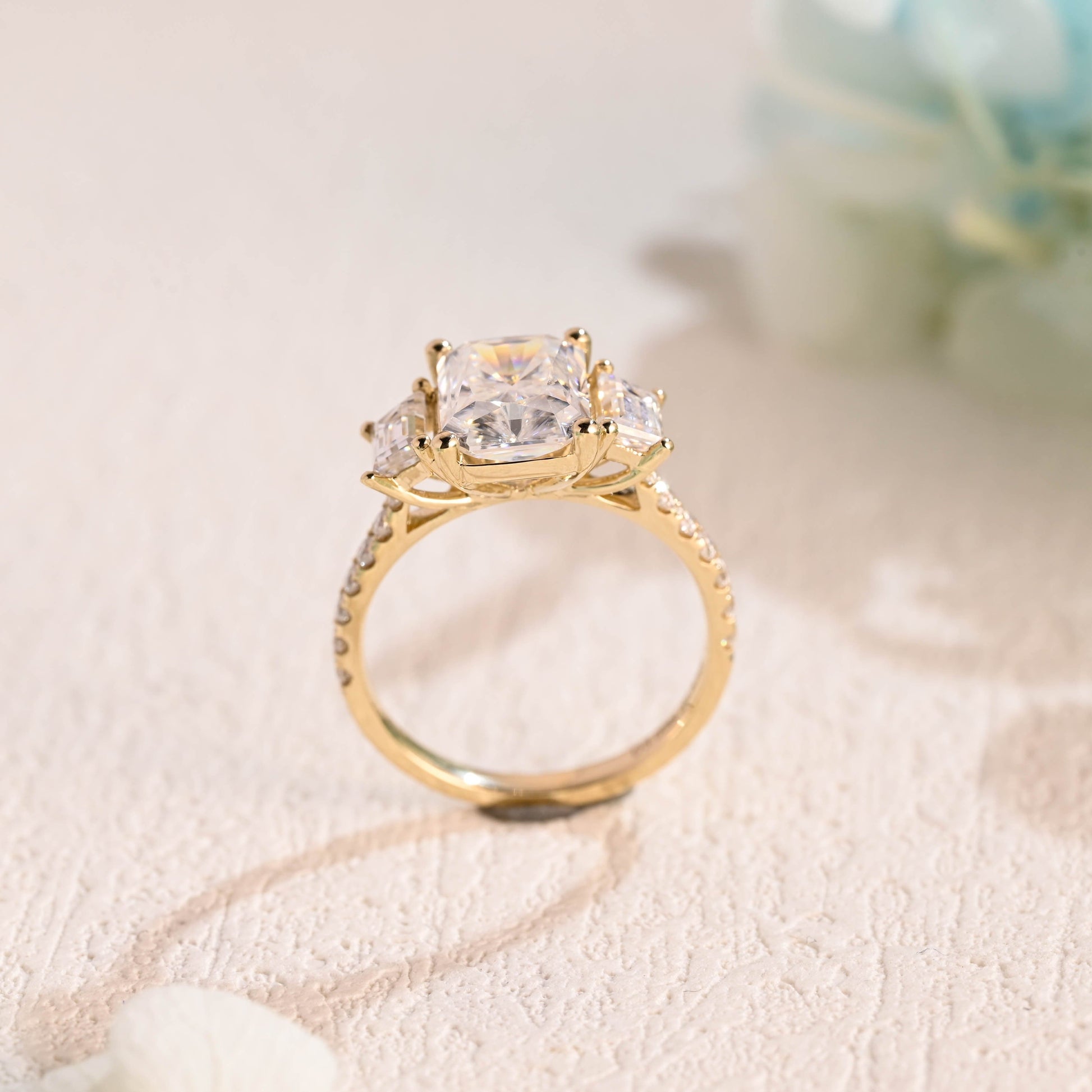 CausYou Radiant Cut Moissanite Engagement Ring Solid Gold Radiant Cut Moissanite Engagement Ring, Paved Promise Ring, Proposal Ring, Gift for Women Wife