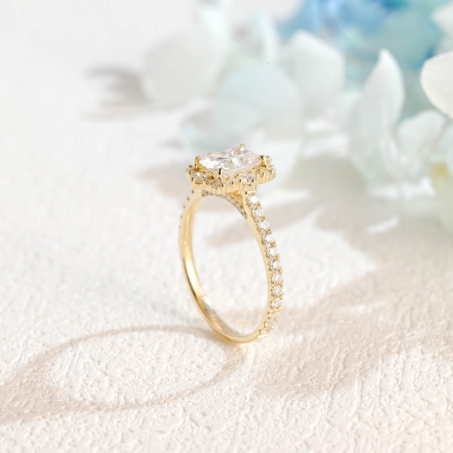 CausYou Radiant Cut Moissanite Engagement Ring Solid Gold Radiant Cut Moissanite Engagement Ring, Paved Promise Ring, Proposal Ring, Gift for Women Wife