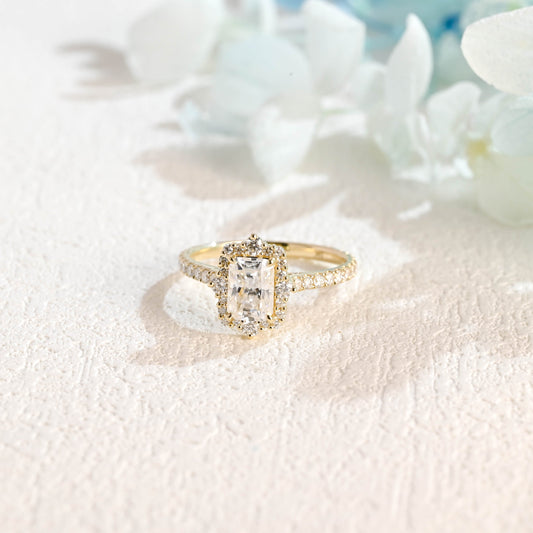 CausYou Radiant Cut Moissanite Engagement Ring Solid Gold Radiant Cut Moissanite Engagement Ring, Paved Promise Ring, Proposal Ring, Gift for Women Wife