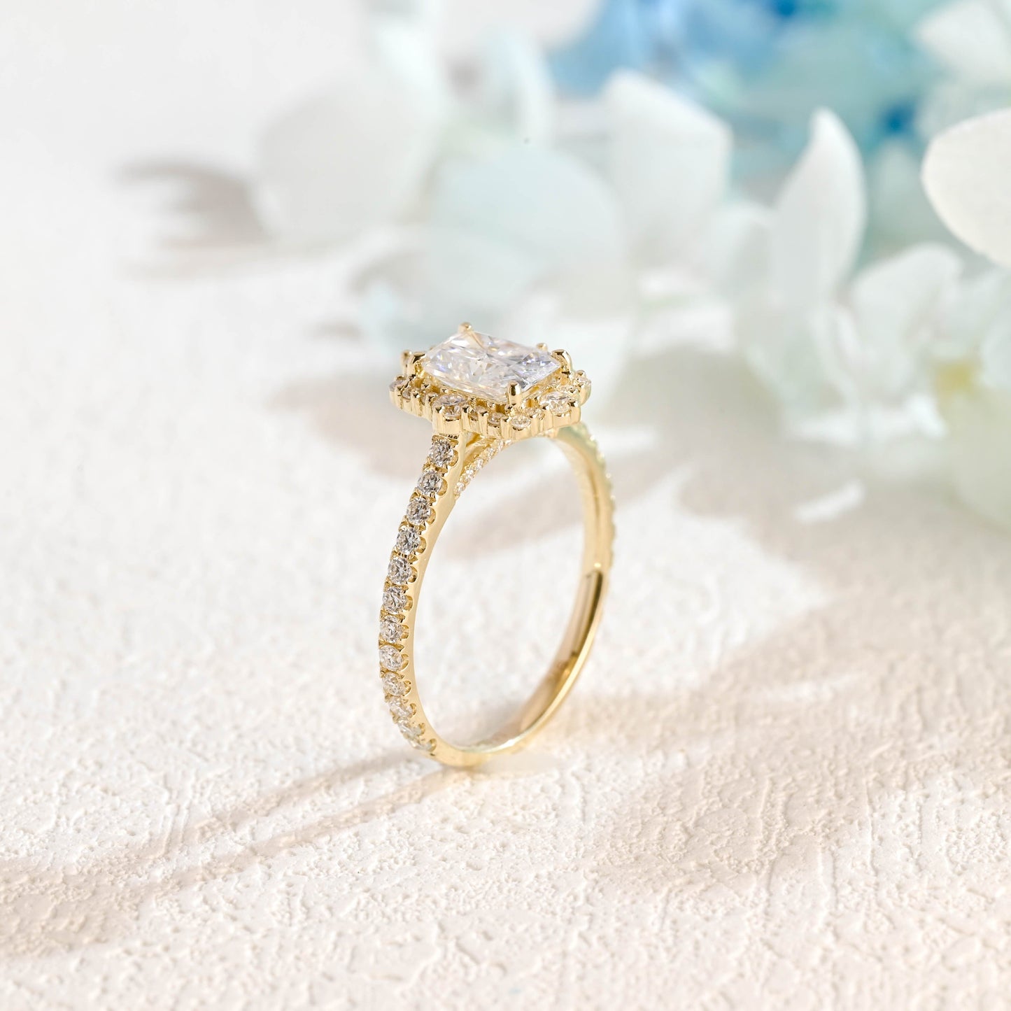 CausYou Radiant Cut Moissanite Engagement Ring Solid Gold Radiant Cut Moissanite Engagement Ring, Paved Promise Ring, Proposal Ring, Gift for Women Wife