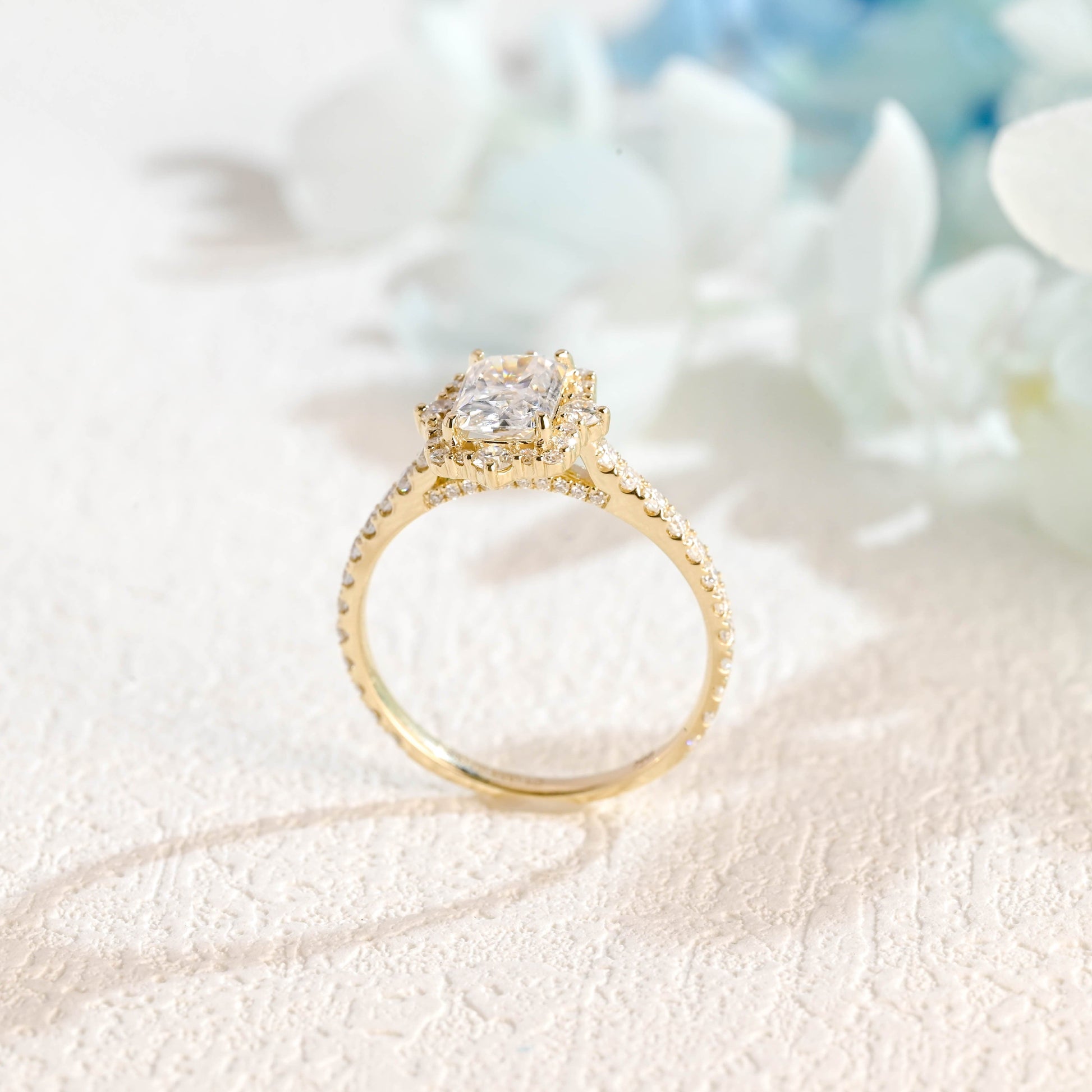 CausYou Radiant Cut Moissanite Engagement Ring Solid Gold Radiant Cut Moissanite Engagement Ring, Paved Promise Ring, Proposal Ring, Gift for Women Wife