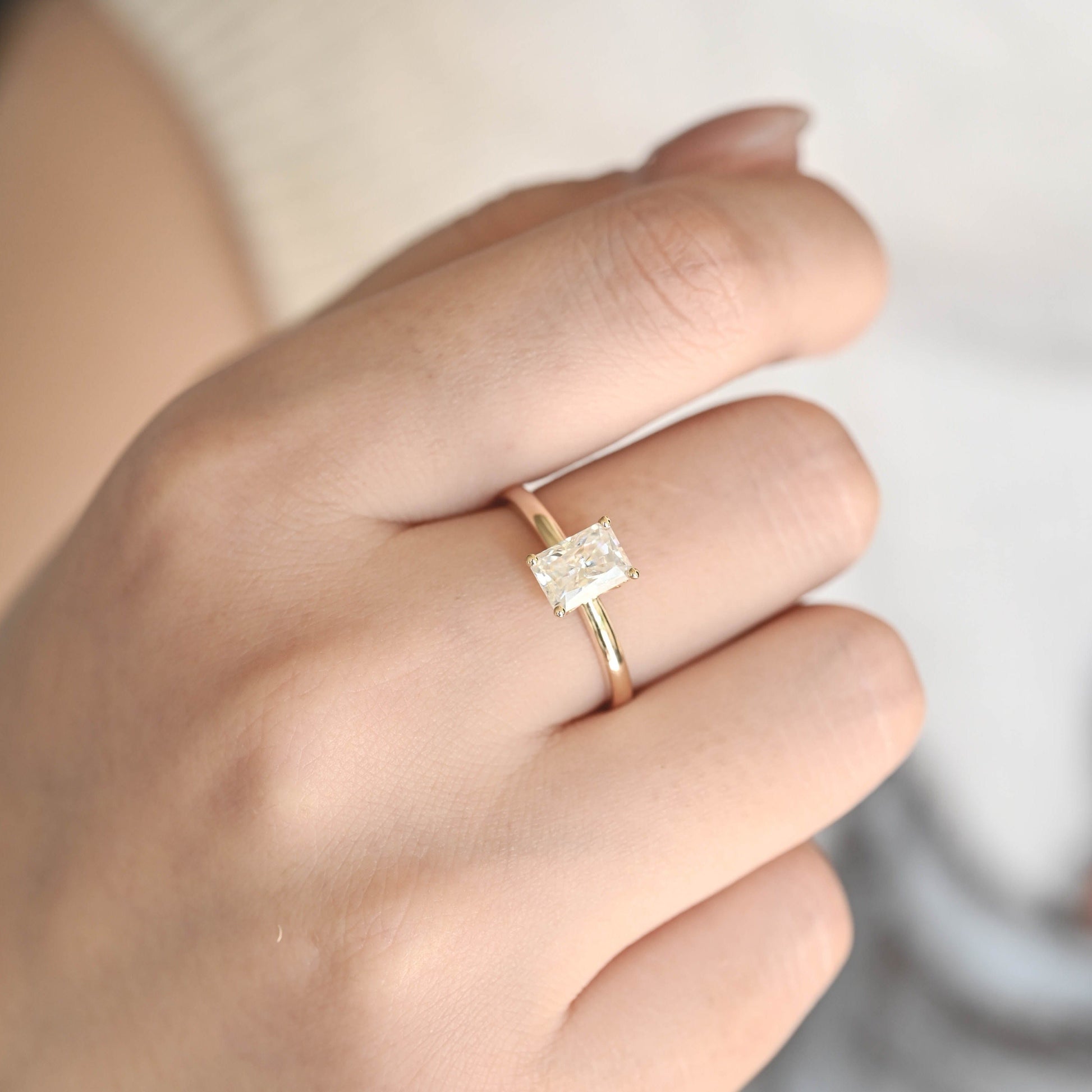 CausYou radiant cut moissanite engagement ring Solid Gold Radiant Cut Moissanite Engagement Ring, Solitaire Promise Ring, Proposal Ring for Women Wife