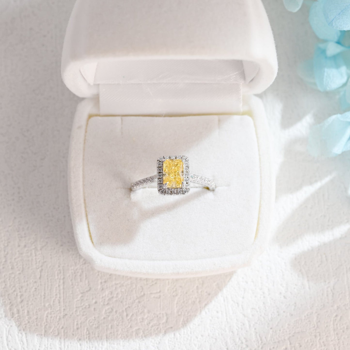 CausYou Radiant Cut Moissanite Engagement Ring Solid Gold Radiant Cut Yellow Moissanite Engagement Ring, Promise Ring, Propose Ring, Gift for Women Wife