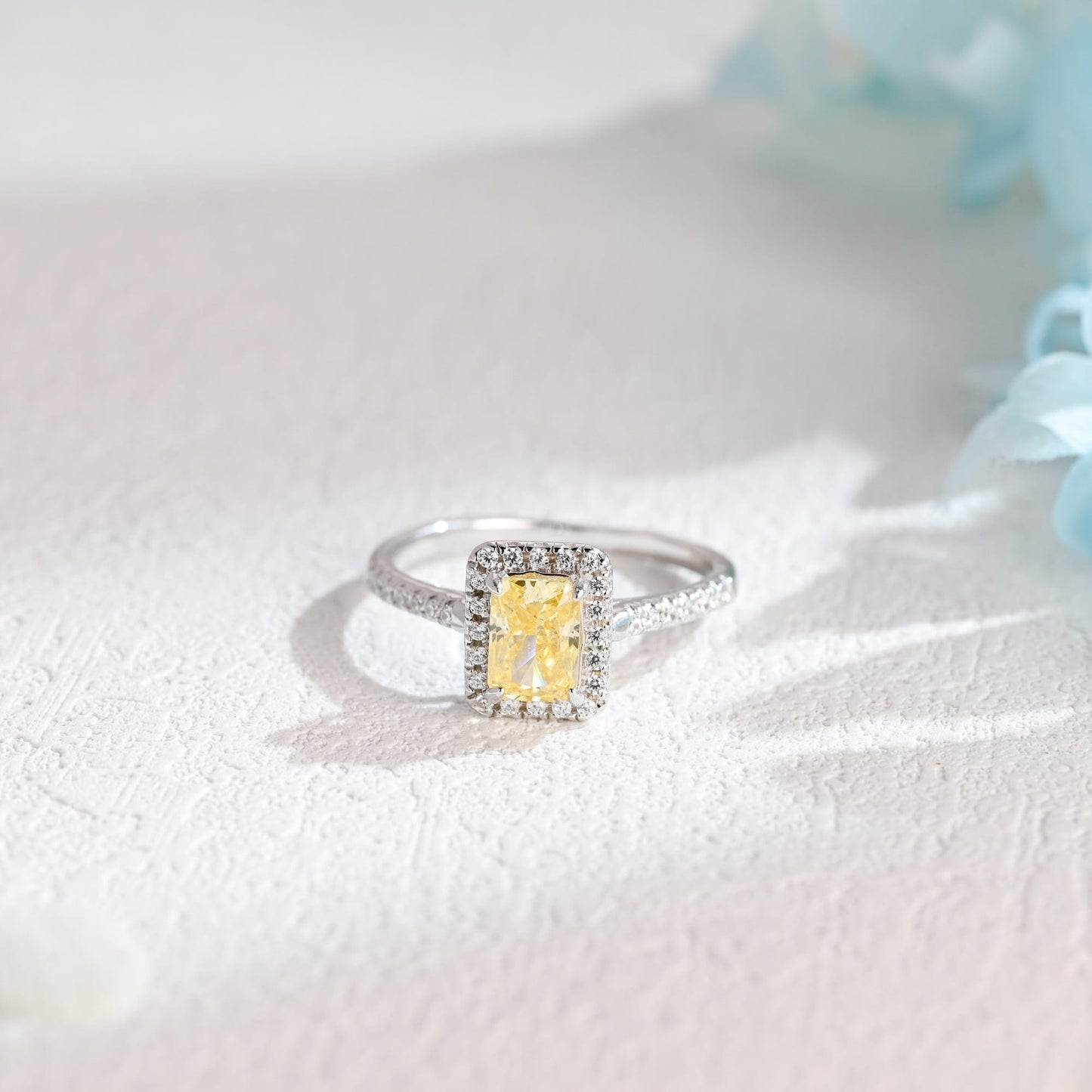 CausYou Radiant Cut Moissanite Engagement Ring Solid Gold Radiant Cut Yellow Moissanite Engagement Ring, Promise Ring, Propose Ring, Gift for Women Wife