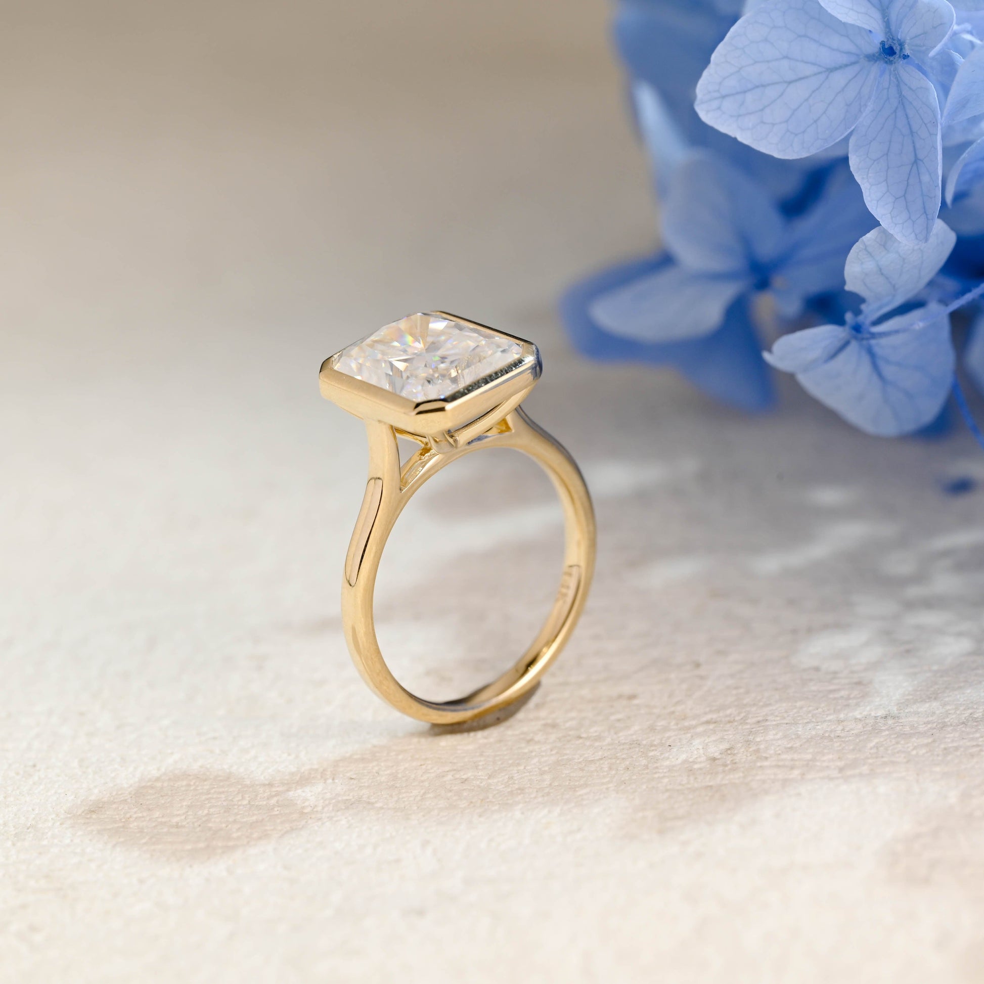 CausYou Radiant Cut Moissanite Engagement Ring Solid Gold Solitaire Bezel Radiant Cut Moissanite Engagement Ring
