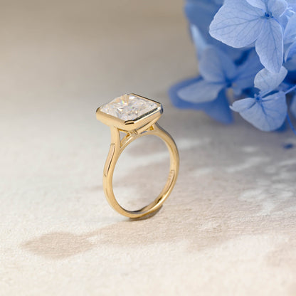 CausYou Radiant Cut Moissanite Engagement Ring Solid Gold Solitaire Bezel Radiant Cut Moissanite Engagement Ring