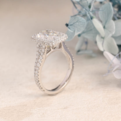 CausYou Radiant Cut Moissanite Engagement Ring Solid Gold Split Shank Radiant Cut Moissanite Engagement Ring