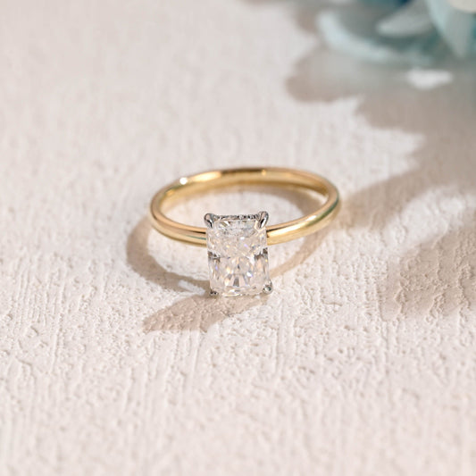 CausYou Radiant Cut Moissanite Engagement Ring Two Tone Crushed Ice Radiant Cut Moissanite Engagement Ring, Promise Ring, Proposal Ring, Gift for Women Wife