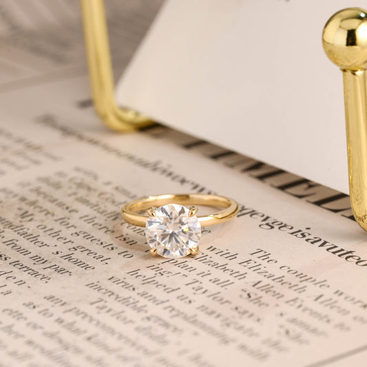 CausYou round cut diamond engagement ring CausYou Solid Gold D/VS1 4 Prongs Lab Grown Diamond Round Cut Engagement Ring, Solitaire Wedding Bridal Ring