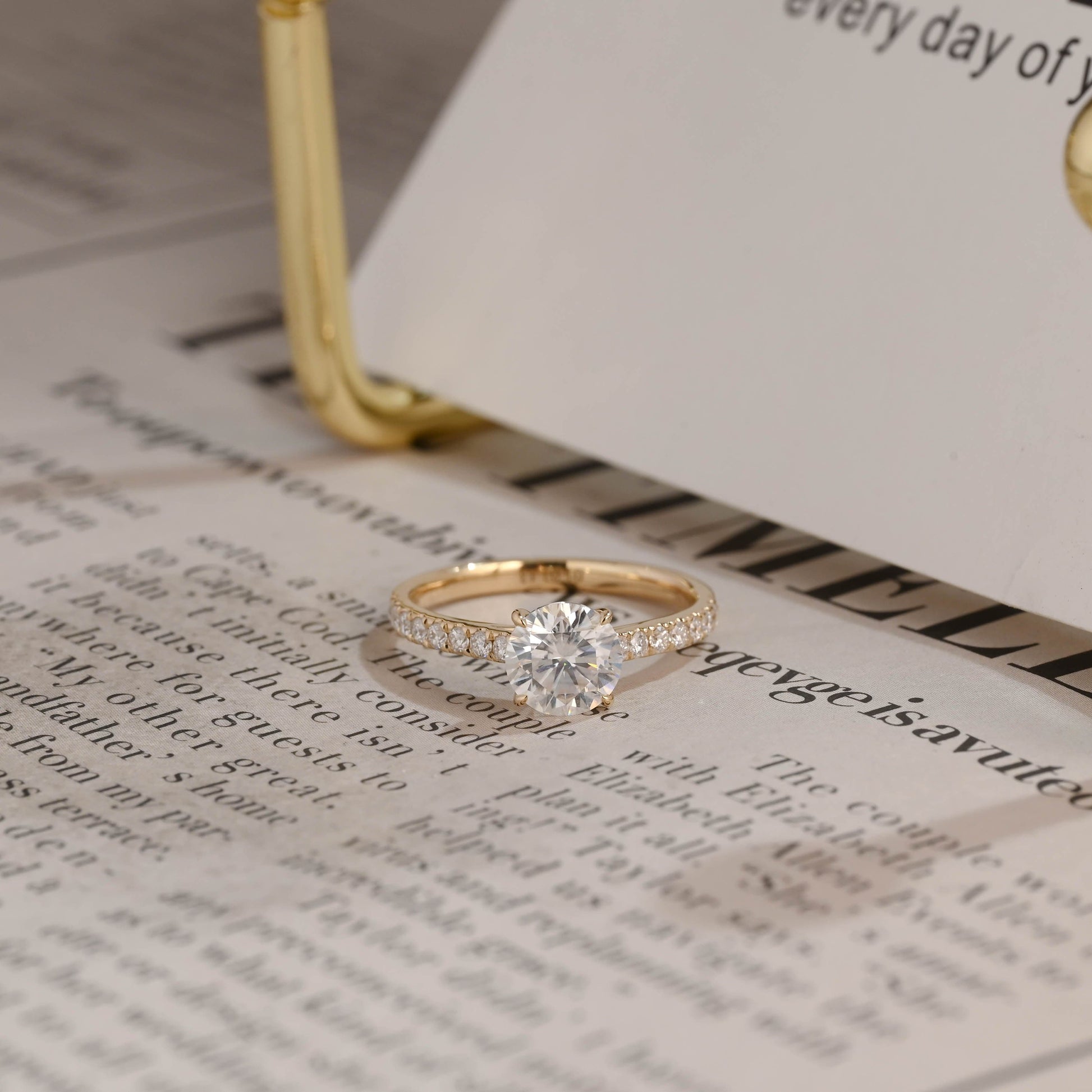 CausYou round cut diamond engagement ring CausYou Solid Gold D/VS1 Half Pave Round Cut Lab Grown Diamond Ring, Engagement Ring, Wedding Promise Ring for Her