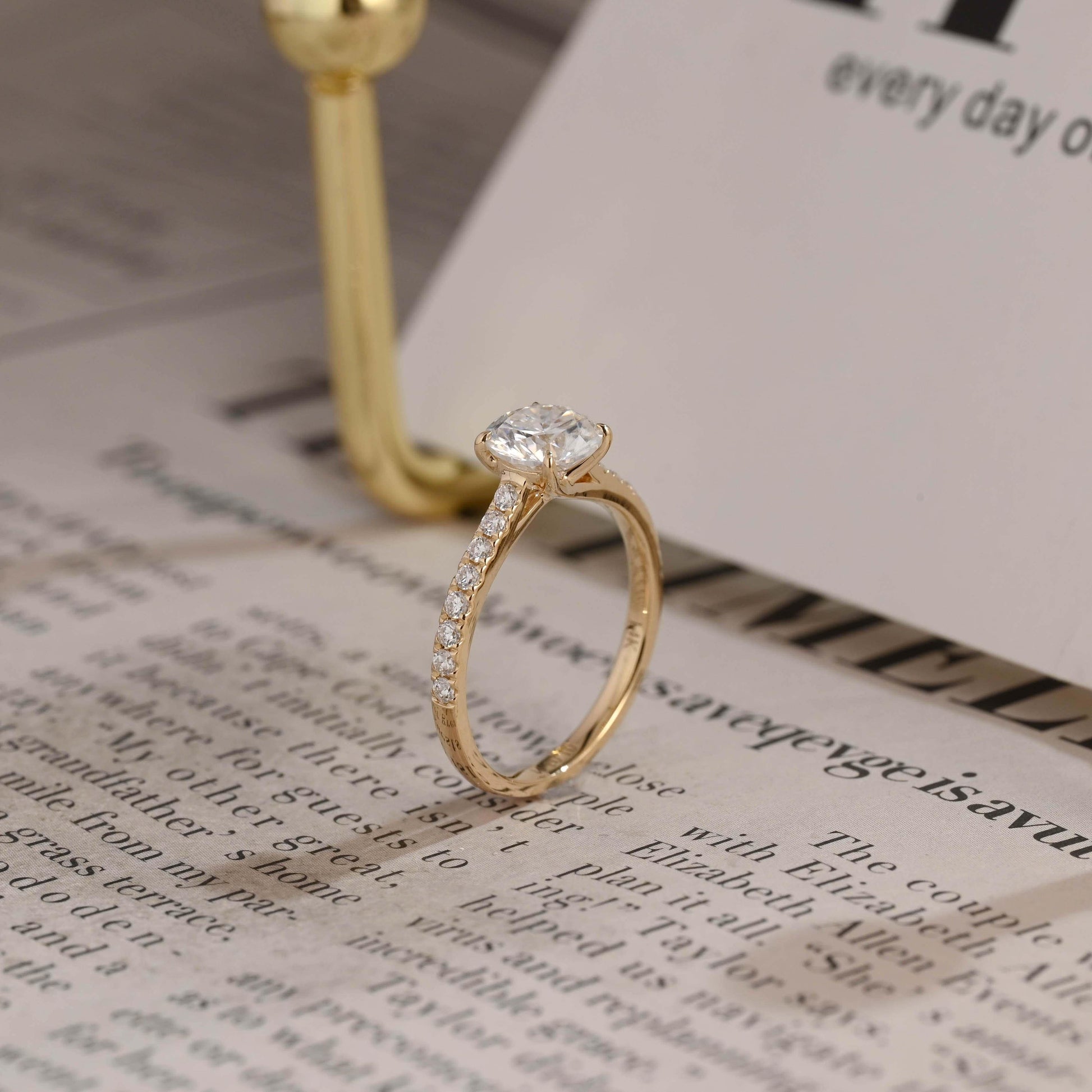 CausYou round cut diamond engagement ring CausYou Solid Gold D/VS1 Half Pave Round Cut Lab Grown Diamond Ring, Engagement Ring, Wedding Promise Ring for Her