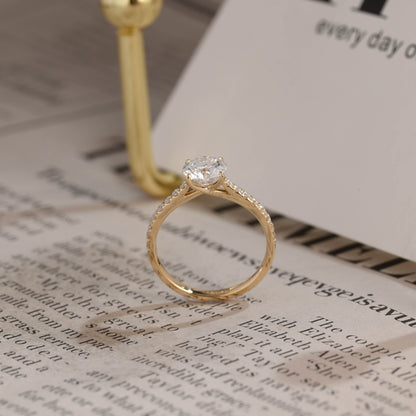 CausYou round cut diamond engagement ring CausYou Solid Gold D/VS1 Half Pave Round Cut Lab Grown Diamond Ring, Engagement Ring, Wedding Promise Ring for Her