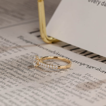 CausYou round cut diamond engagement ring CausYou Solid Gold D/VS1 Half Pave Round Cut Lab Grown Diamond Ring, Engagement Ring, Wedding Promise Ring for Her