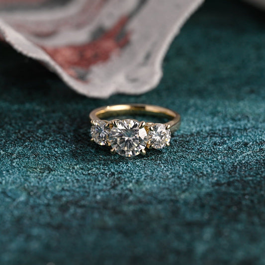 CausYou round cut diamond engagement ring CausYou Solid Gold D/VS1 Round Cut Lab Grown Diamond Engagement Ring, Cathedral Setting Three Stone Wedding Ring