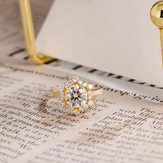 CausYou round cut diamond engagement ring CausYou Solid Gold D/VS1 Snowflake Round Cut Lab Grown Diamond Ring, Unique Low Setting Wedding Ring