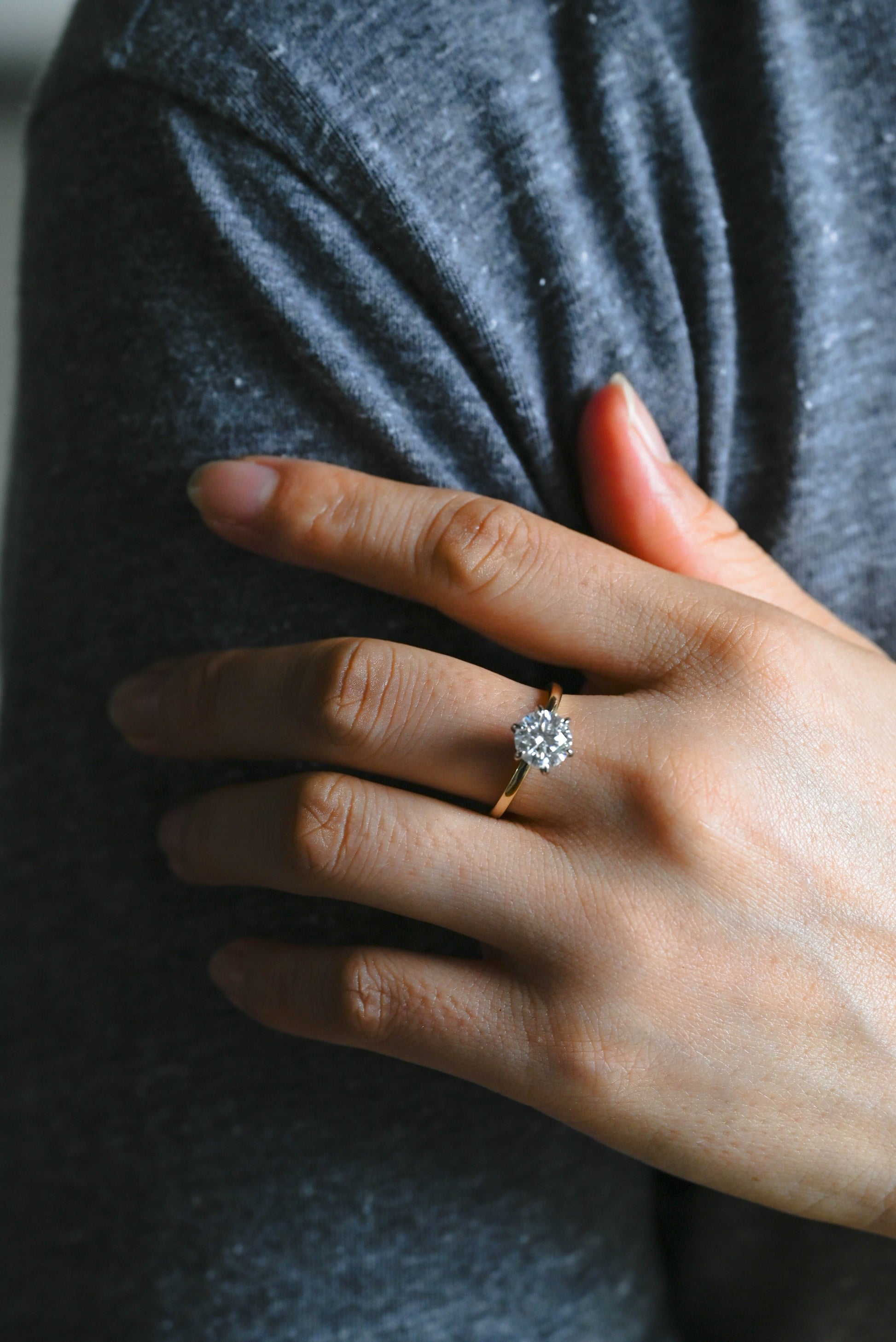 CausYou round cut diamond engagement ring CausYou Solid Gold D/VS1 Two Tone Round Cut Diamond Ring, Lab Grown Diamond Engagement Ring