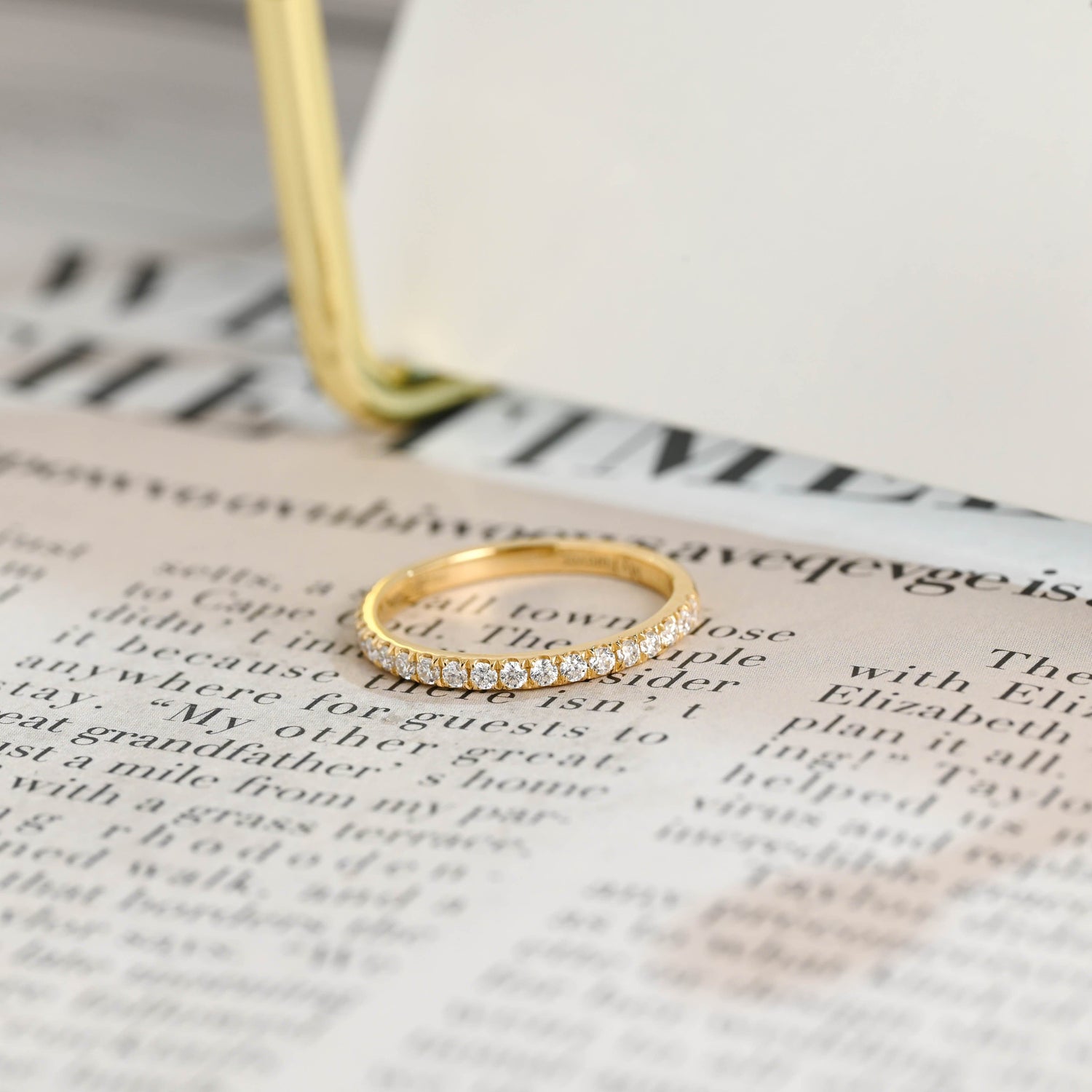 CausYou round cut diamond engagement ring CausYou Solid Gold Lab Grown Diamond Wedding Band, Half Eternity Diamond Matching Band