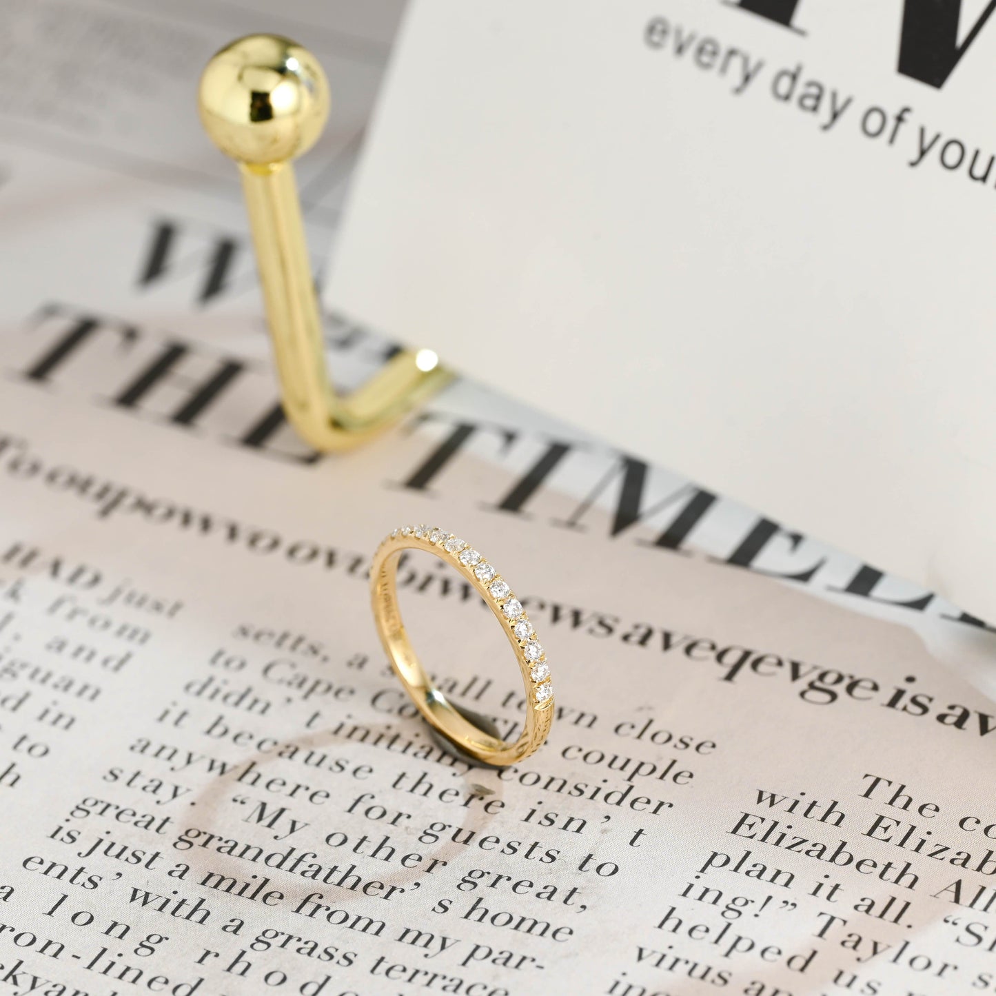 CausYou round cut diamond engagement ring CausYou Solid Gold Lab Grown Diamond Wedding Band, Half Eternity Diamond Matching Band