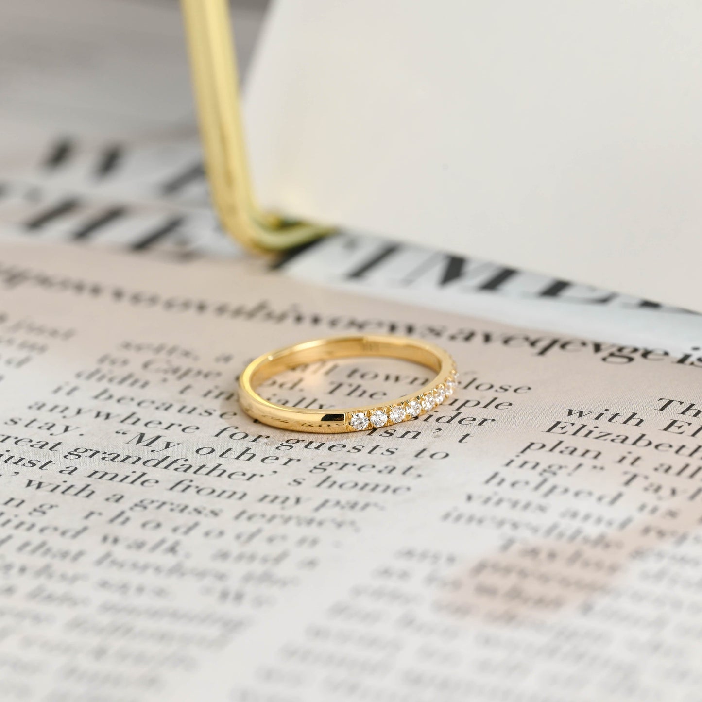 CausYou round cut diamond engagement ring CausYou Solid Gold Lab Grown Diamond Wedding Band, Half Eternity Diamond Matching Band