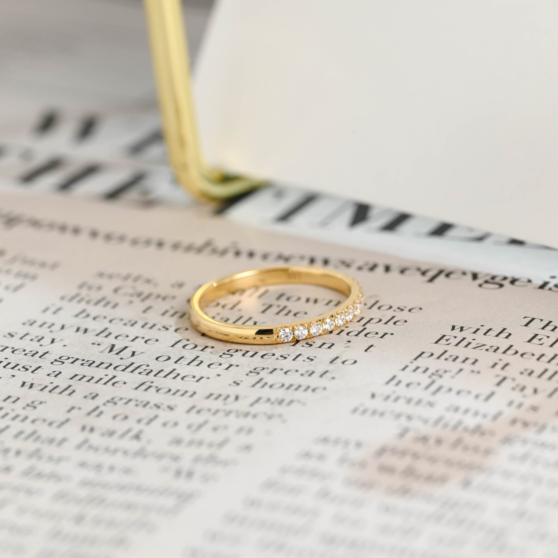 CausYou round cut diamond engagement ring CausYou Solid Gold Lab Grown Diamond Wedding Band, Half Eternity Diamond Matching Band