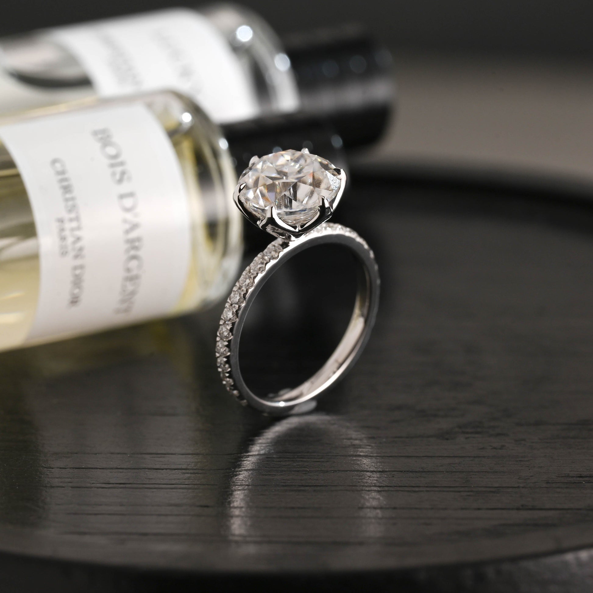 CausYou round cut diamond engagement ring Solid Gold D/VS Half Pave Tulip Setting Round Cut Lab Grown Diamond Engagement Ring