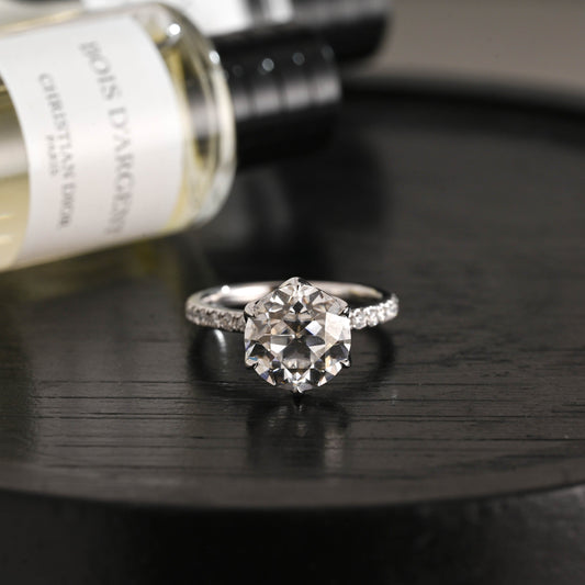 CausYou round cut diamond engagement ring Solid Gold D/VS Half Pave Tulip Setting Round Cut Lab Grown Diamond Engagement Ring
