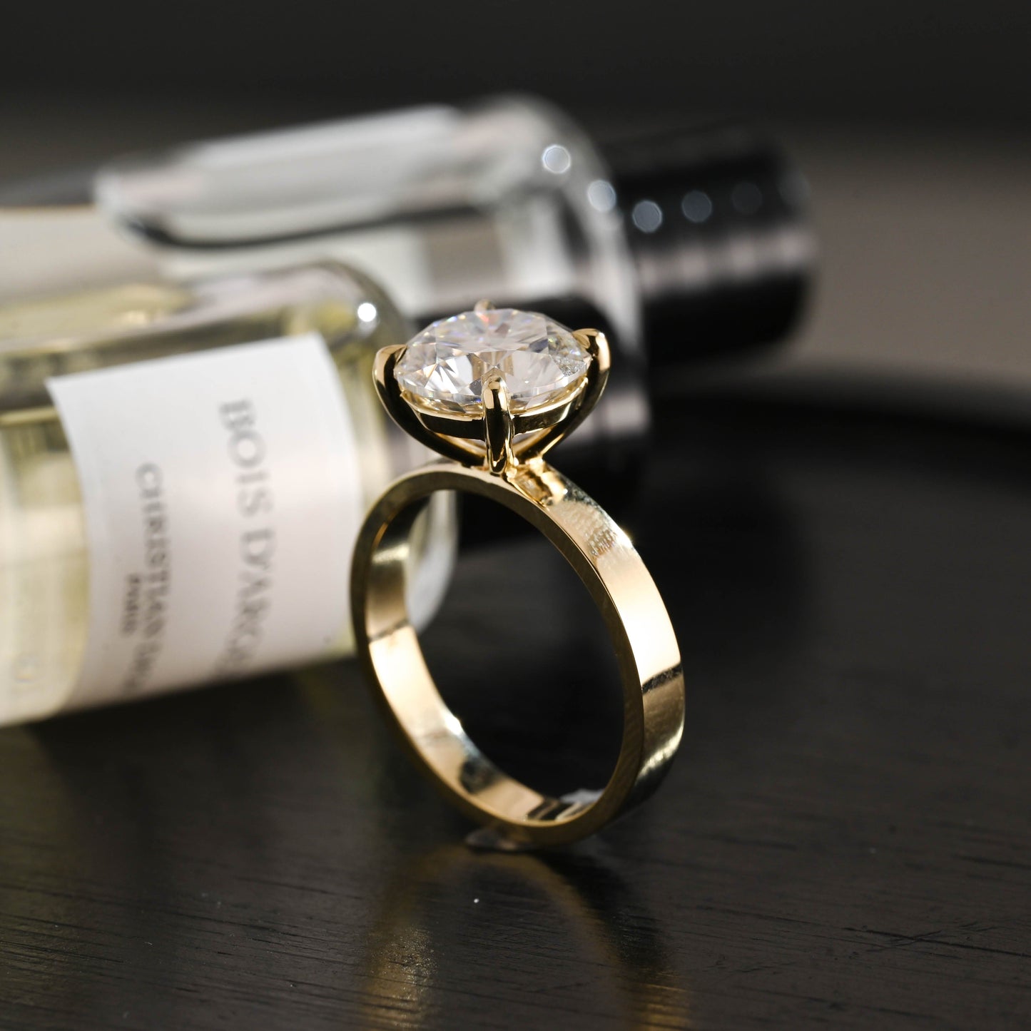 CausYou round cut diamond engagement ring Solid Gold D/VS1 3mm Wide Band Round Cut Lab Grown Diamond Engagement Ring