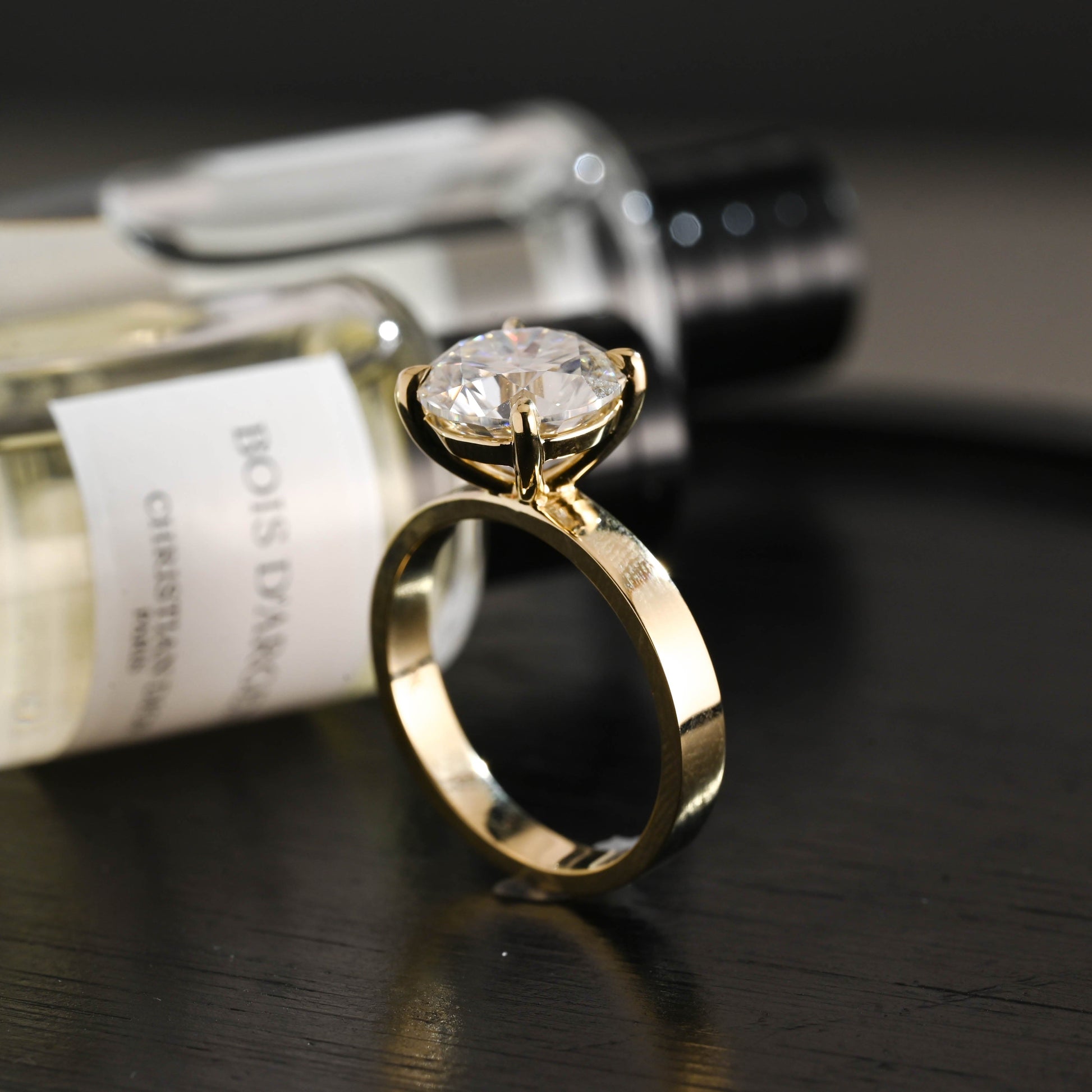 CausYou round cut diamond engagement ring Solid Gold D/VS1 3mm Wide Band Round Cut Lab Grown Diamond Engagement Ring