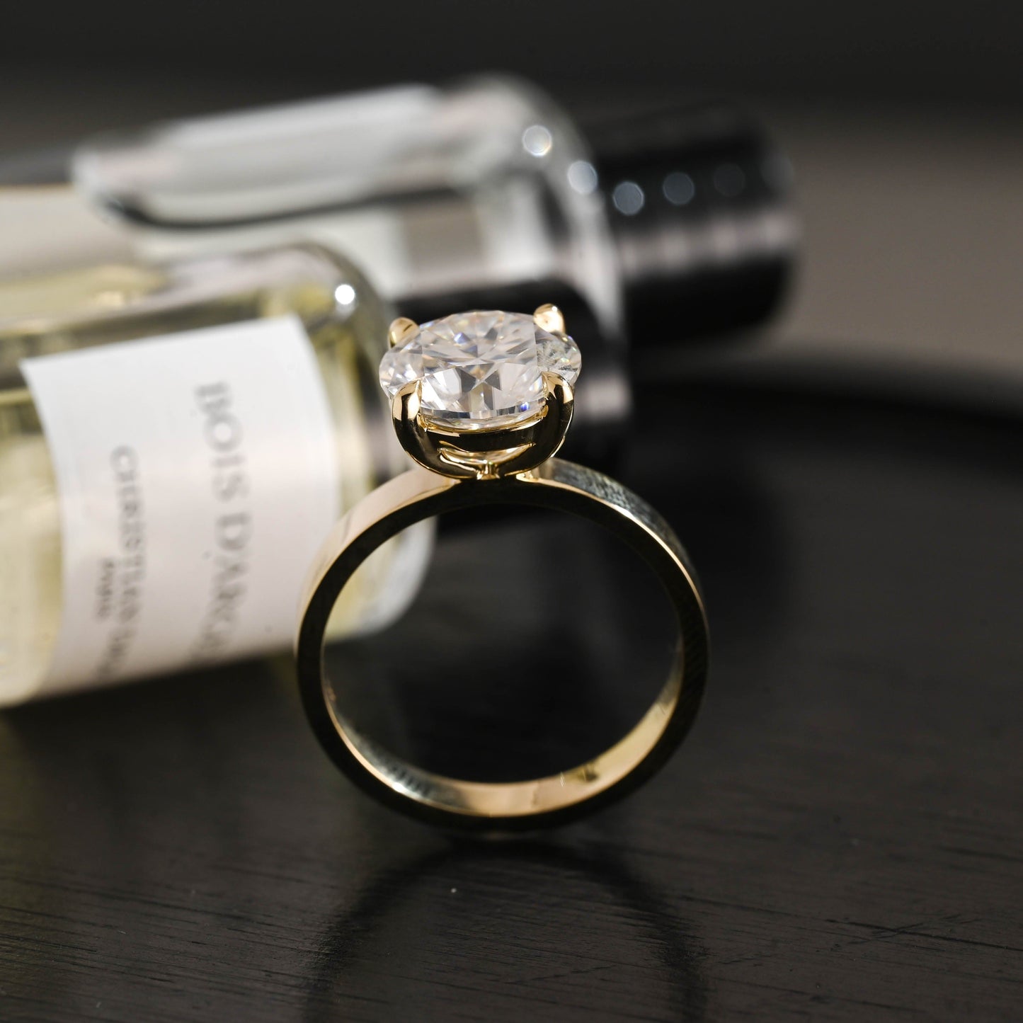 CausYou round cut diamond engagement ring Solid Gold D/VS1 3mm Wide Band Round Cut Lab Grown Diamond Engagement Ring