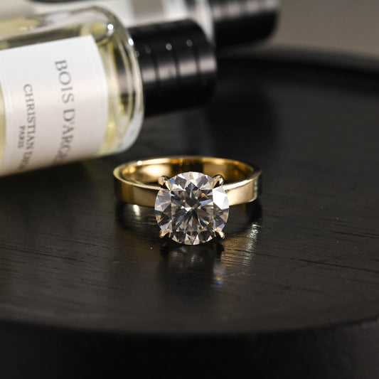 CausYou round cut diamond engagement ring Solid Gold D/VS1 3mm Wide Band Round Cut Lab Grown Diamond Engagement Ring