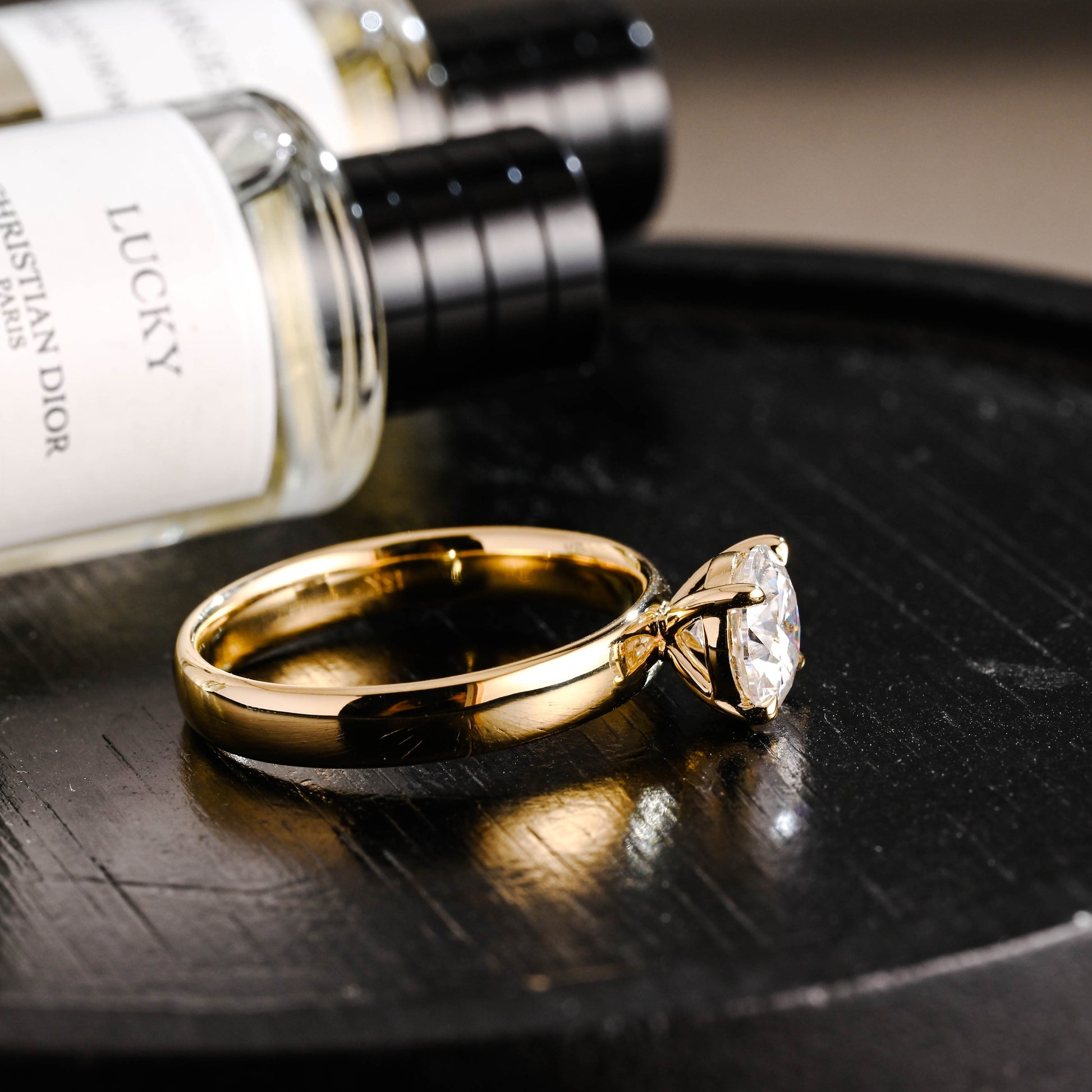 CausYou round cut diamond engagement ring Solid Gold D/VS1 4mm Wide Band Round Cut Lab Grown Diamond Engagement Ring