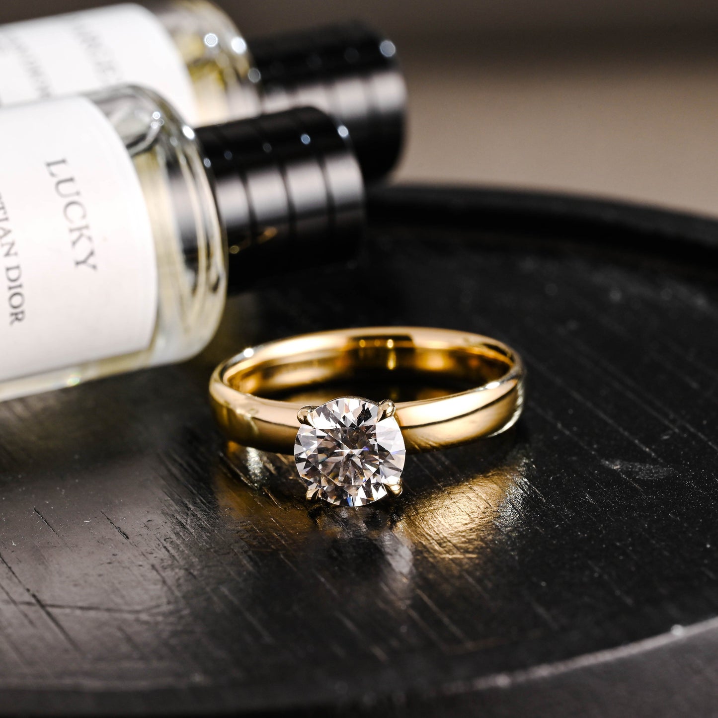 CausYou round cut diamond engagement ring Solid Gold D/VS1 4mm Wide Band Round Cut Lab Grown Diamond Engagement Ring