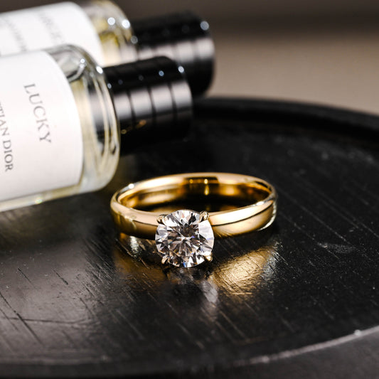 CausYou round cut diamond engagement ring Solid Gold D/VS1 4mm Wide Band Round Cut Lab Grown Diamond Engagement Ring