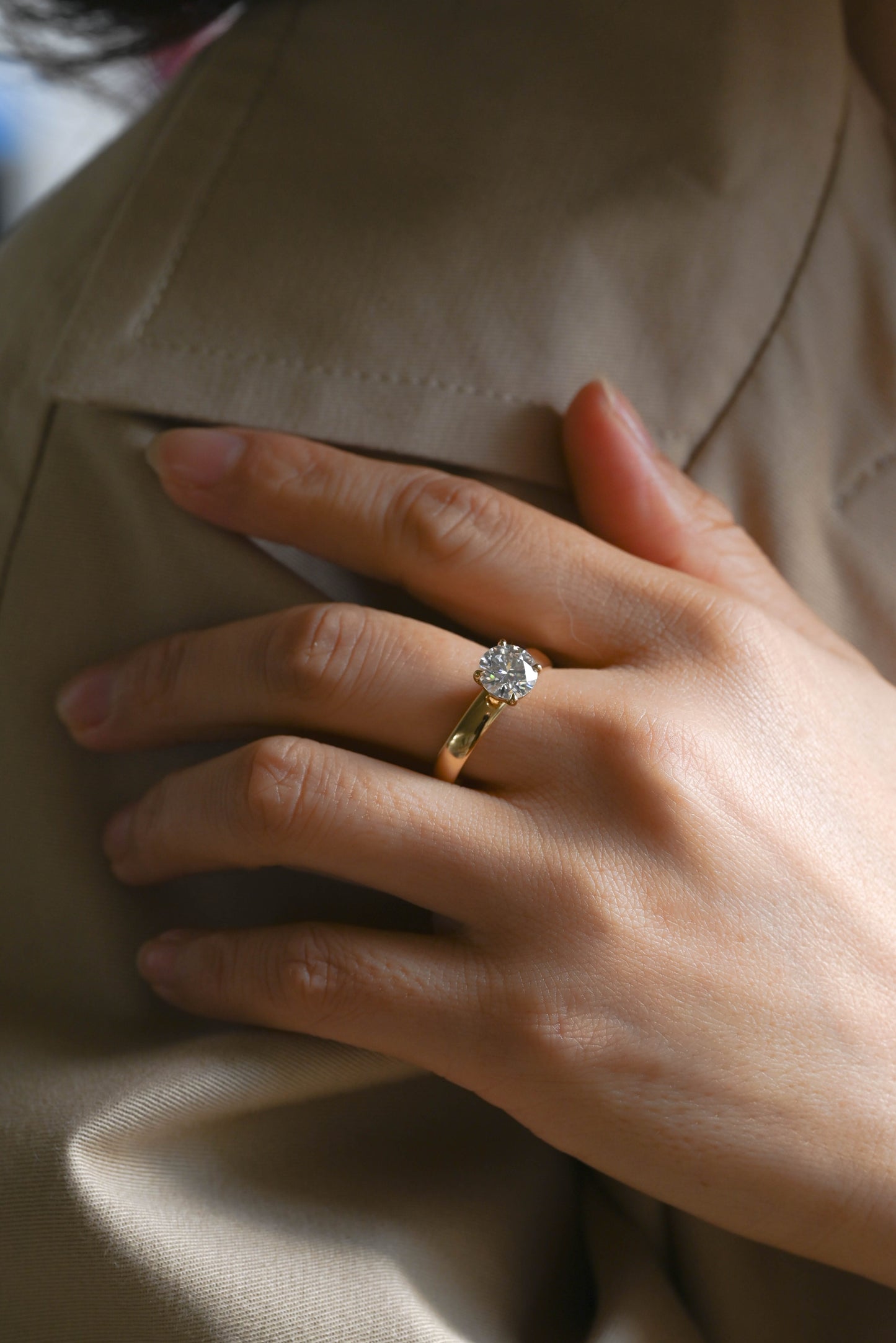 CausYou round cut diamond engagement ring Solid Gold D/VS1 4mm Wide Band Round Cut Lab Grown Diamond Engagement Ring
