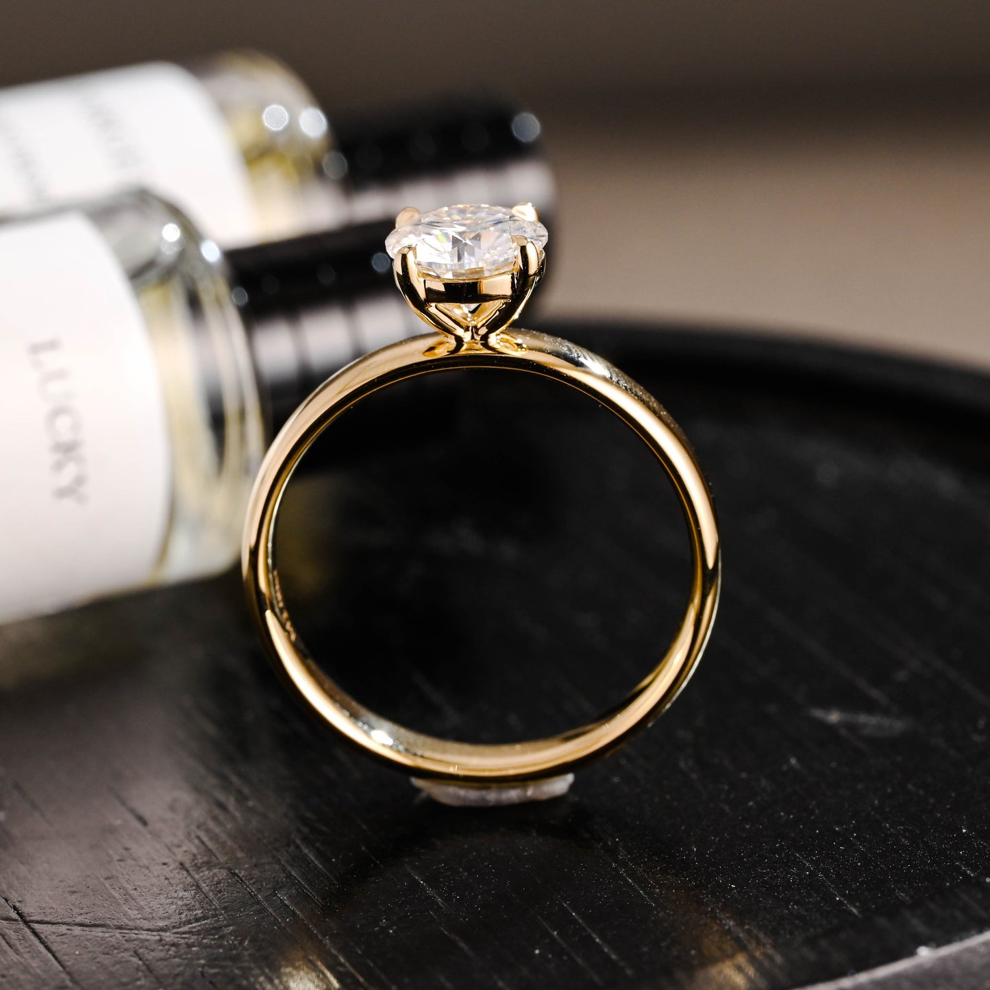 CausYou round cut diamond engagement ring Solid Gold D/VS1 4mm Wide Band Round Cut Lab Grown Diamond Engagement Ring