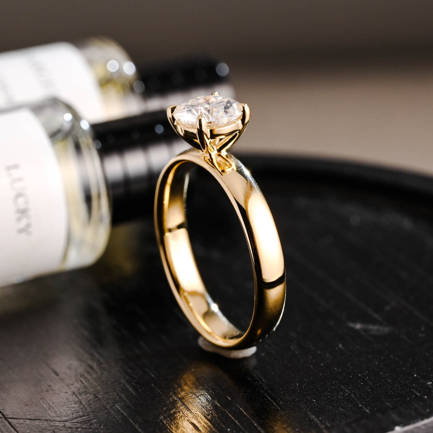 CausYou round cut diamond engagement ring Solid Gold D/VS1 4mm Wide Band Round Cut Lab Grown Diamond Engagement Ring