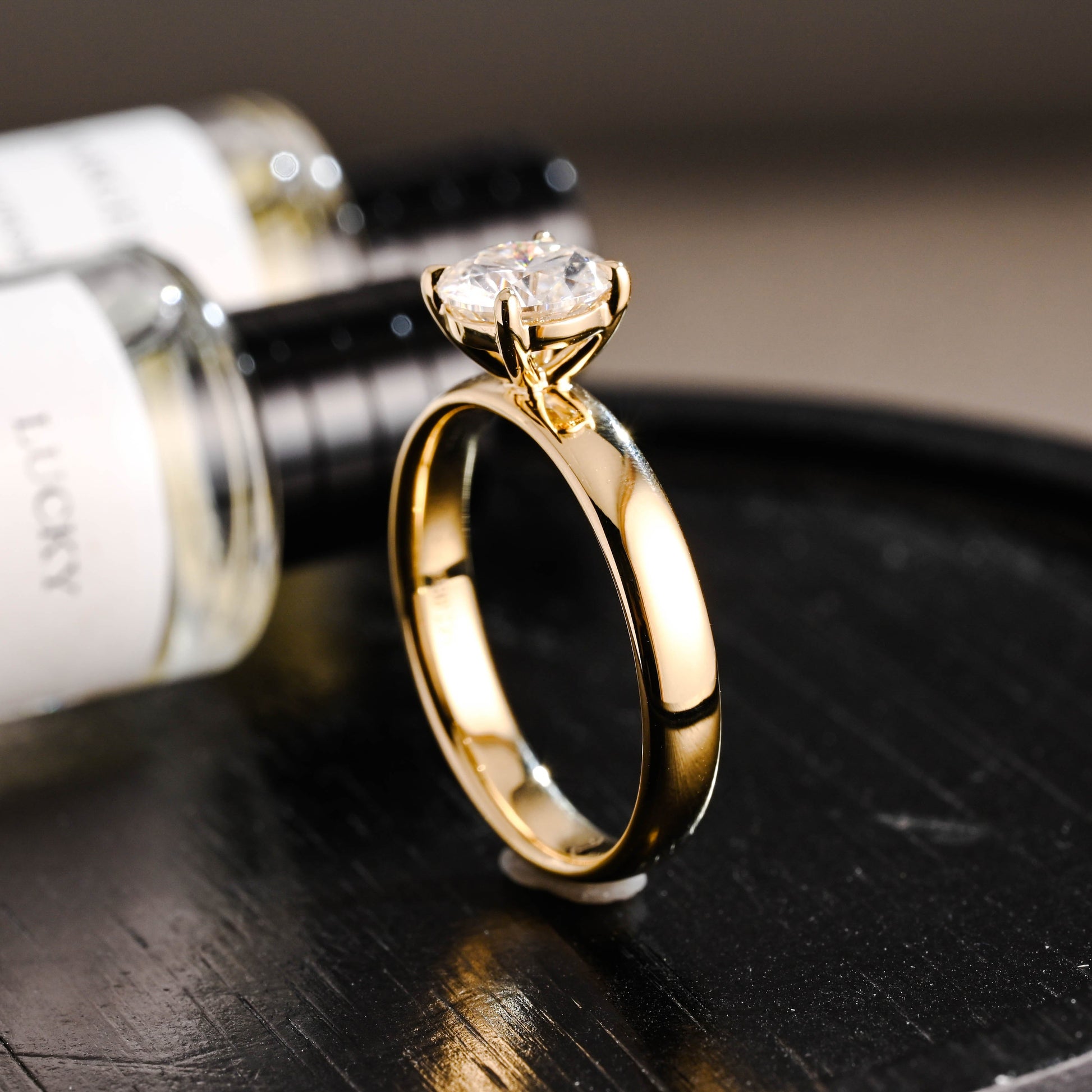 CausYou round cut diamond engagement ring Solid Gold D/VS1 4mm Wide Band Round Cut Lab Grown Diamond Engagement Ring