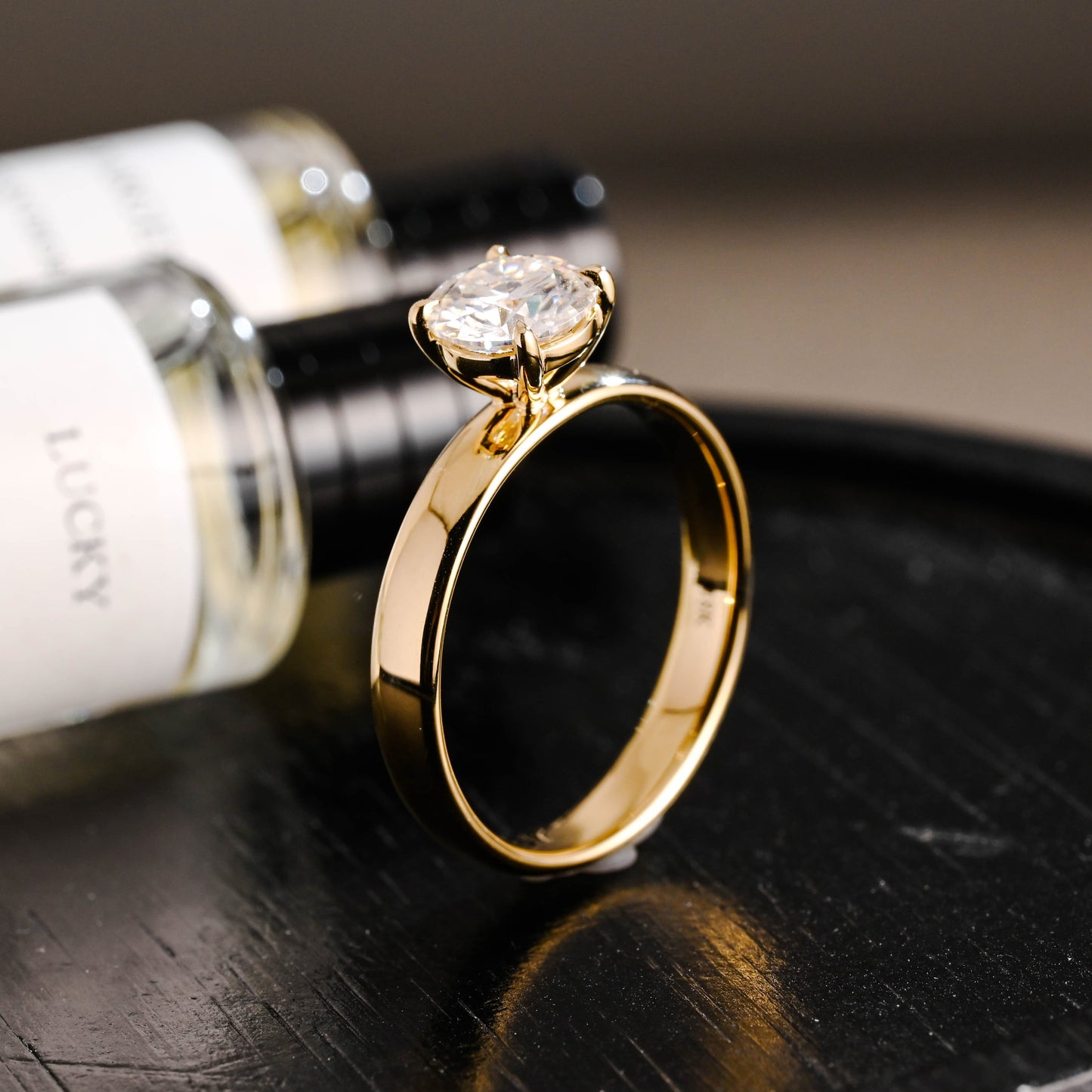 CausYou round cut diamond engagement ring Solid Gold D/VS1 4mm Wide Band Round Cut Lab Grown Diamond Engagement Ring