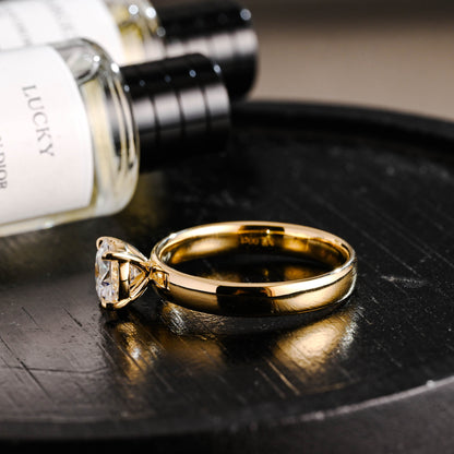 CausYou round cut diamond engagement ring Solid Gold D/VS1 4mm Wide Band Round Cut Lab Grown Diamond Engagement Ring