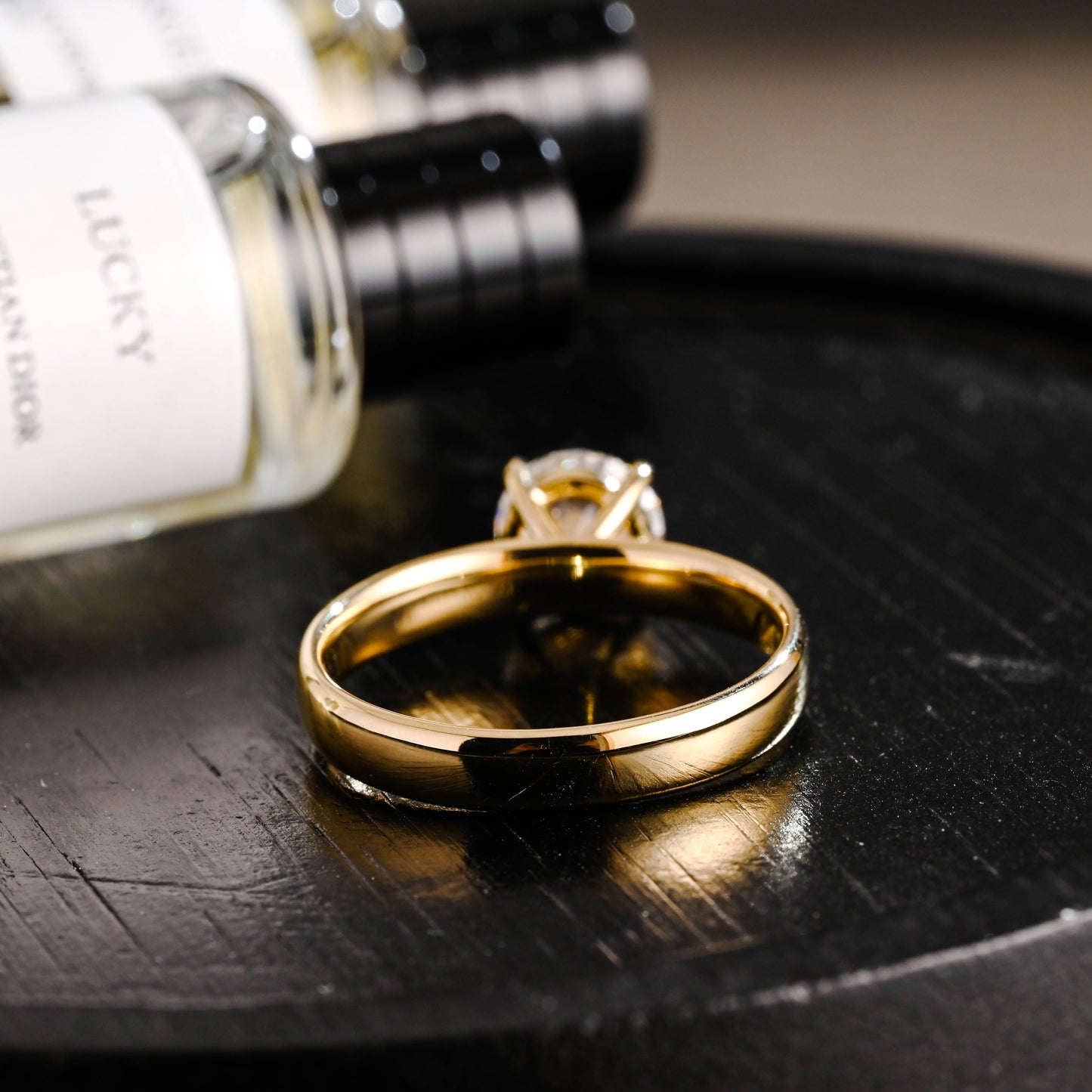 CausYou round cut diamond engagement ring Solid Gold D/VS1 4mm Wide Band Round Cut Lab Grown Diamond Engagement Ring