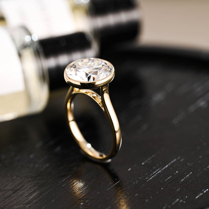 CausYou round cut diamond engagement ring Solid Gold D/VS1 Bezel High Setting Round Cut Lab Grown Diamond Engagement Ring