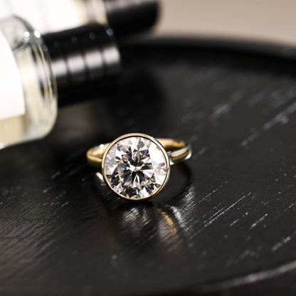 CausYou round cut diamond engagement ring Solid Gold D/VS1 Bezel High Setting Round Cut Lab Grown Diamond Engagement Ring