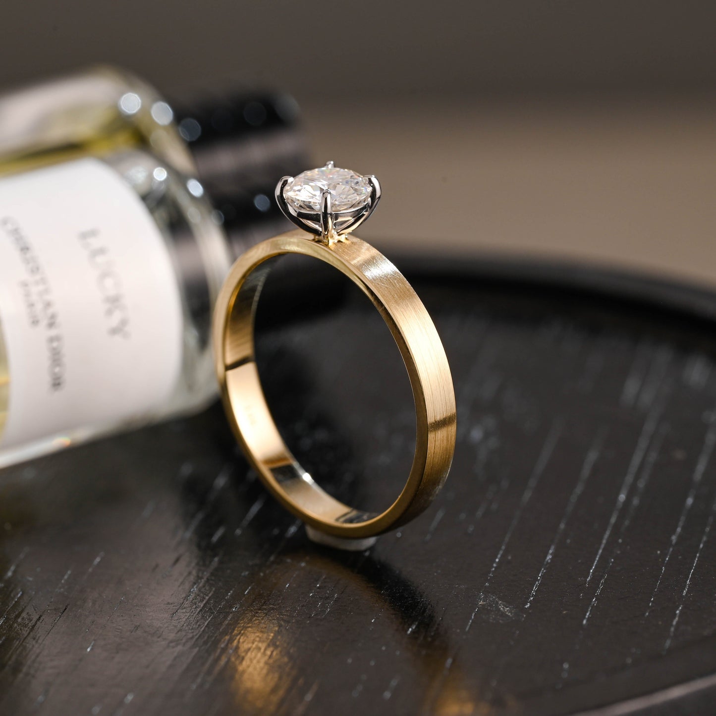 CausYou round cut diamond engagement ring Solid Gold D/VS1 Brushed Matte Round Cut Lab Grown Diamond Engagement Ring