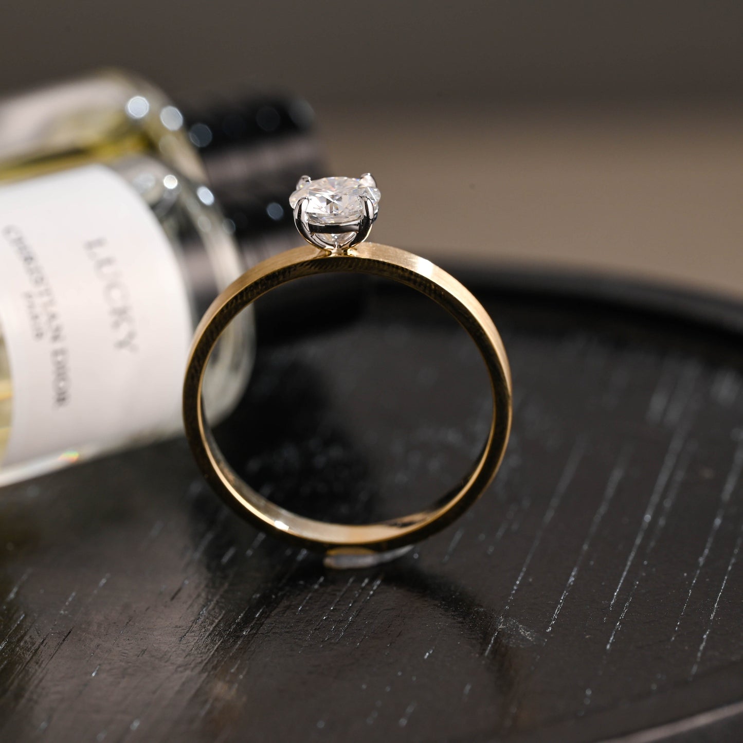 CausYou round cut diamond engagement ring Solid Gold D/VS1 Brushed Matte Round Cut Lab Grown Diamond Engagement Ring