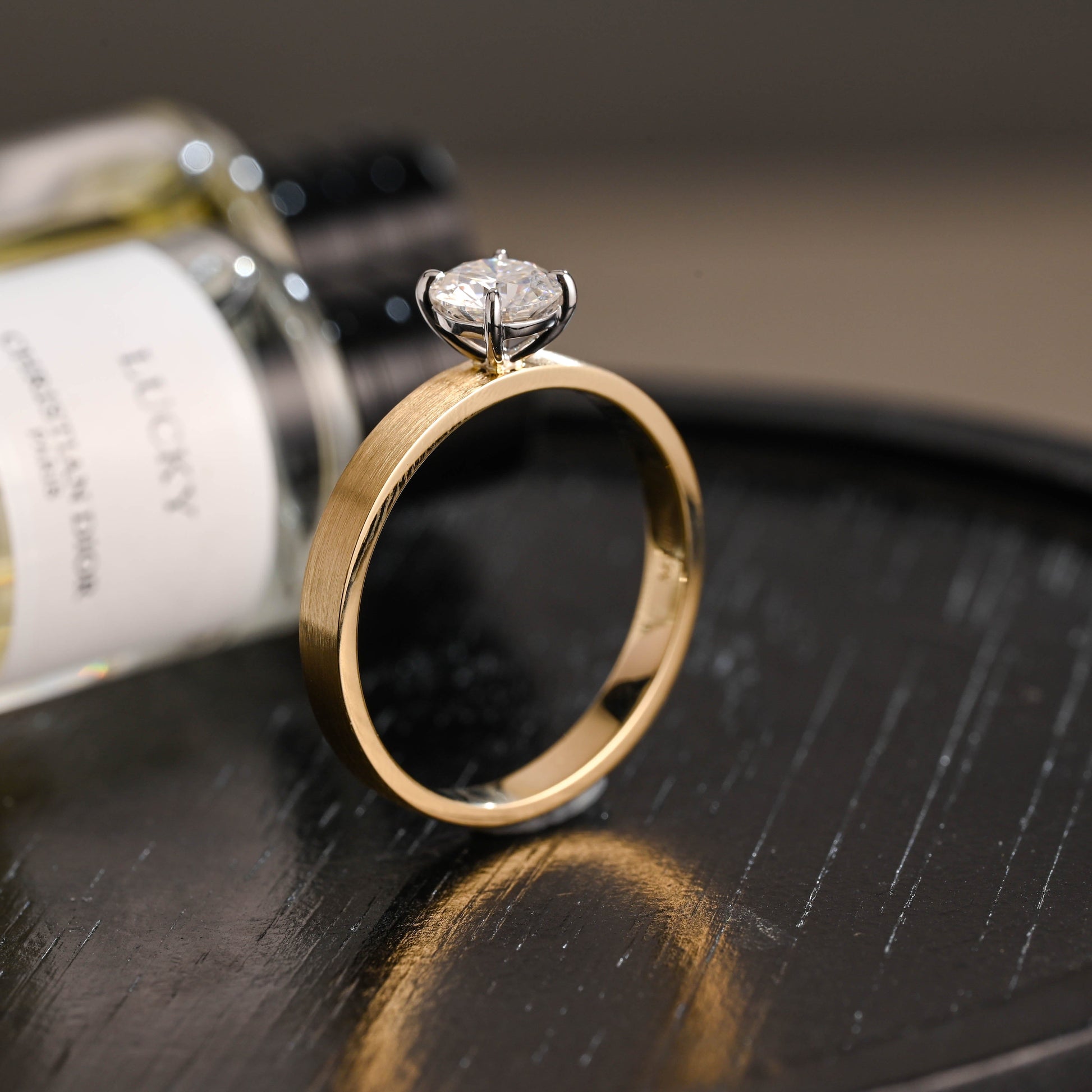 CausYou round cut diamond engagement ring Solid Gold D/VS1 Brushed Matte Round Cut Lab Grown Diamond Engagement Ring