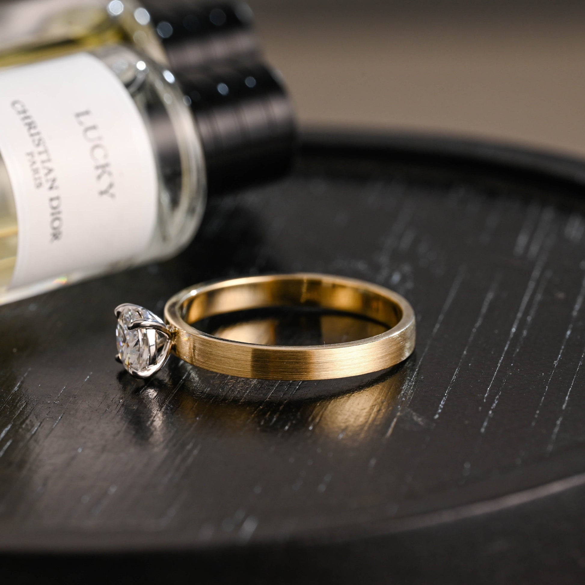 CausYou round cut diamond engagement ring Solid Gold D/VS1 Brushed Matte Round Cut Lab Grown Diamond Engagement Ring