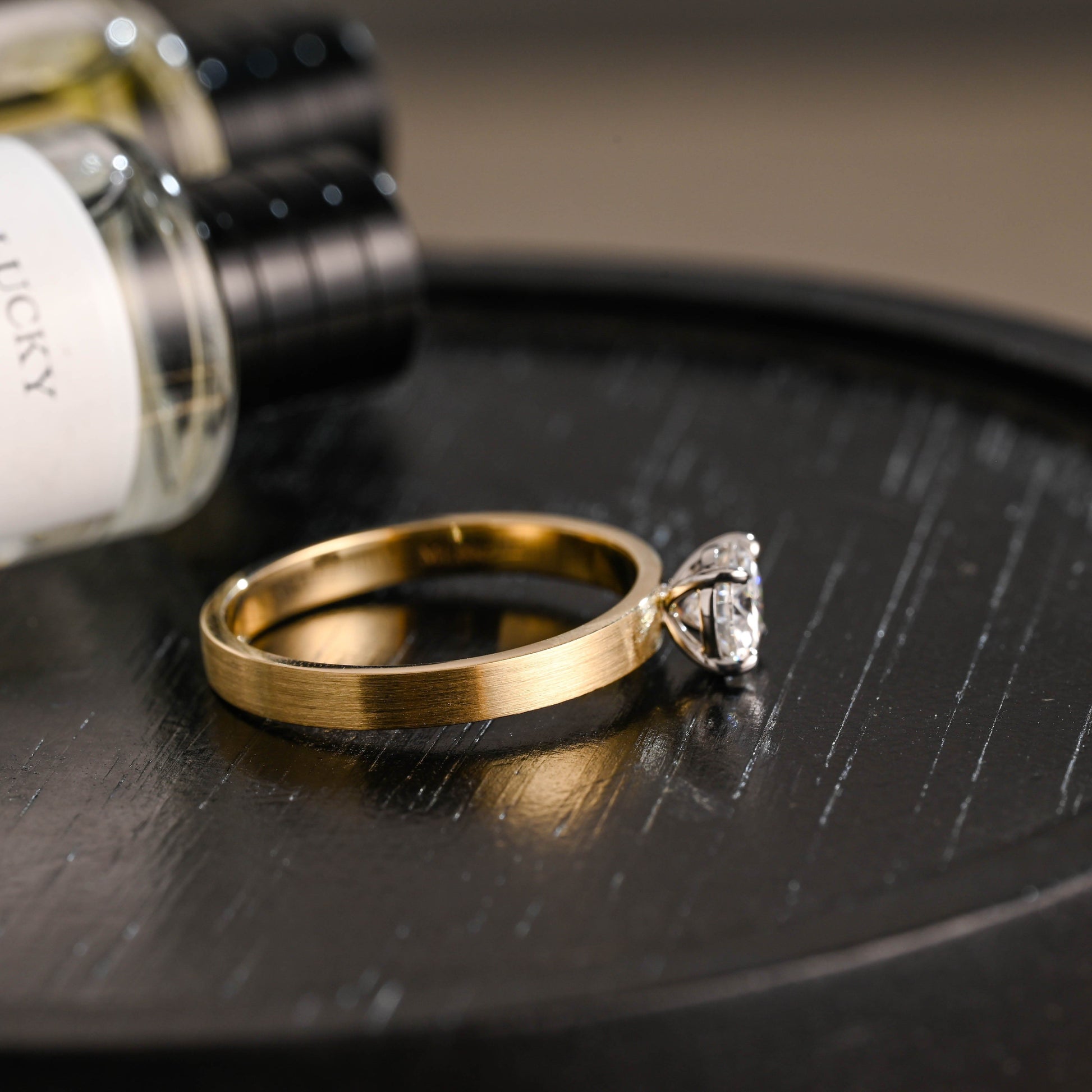 CausYou round cut diamond engagement ring Solid Gold D/VS1 Brushed Matte Round Cut Lab Grown Diamond Engagement Ring