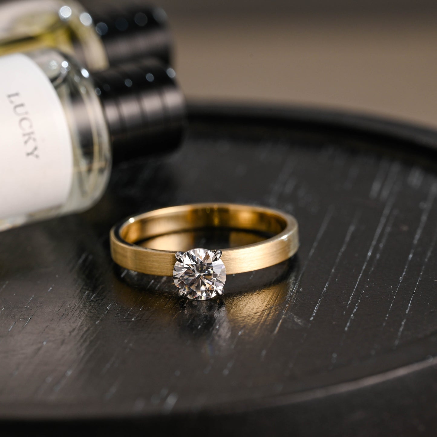 CausYou round cut diamond engagement ring Solid Gold D/VS1 Brushed Matte Round Cut Lab Grown Diamond Engagement Ring